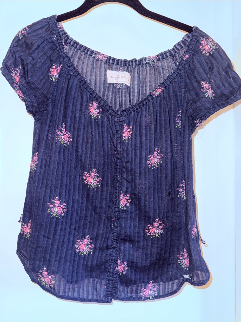 Abercrombie & Fitch Navy Blouse with Pink Floral Print